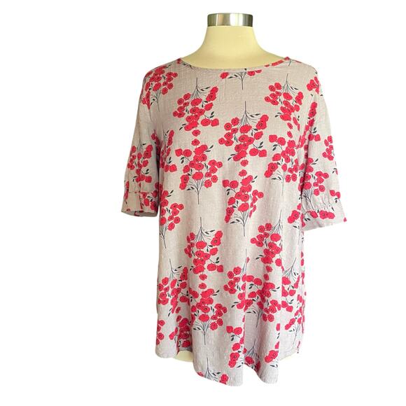 Emery Rose Floral Print Short Sleeve Cotton Popover Top Size XL Casual Summer - Picture 1 of 9